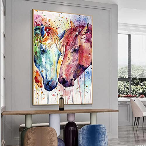 Kunstdruck auf Leinwand Farbiger Pferdekopf Leinwand-Kunstbild für Wohnzimmer auf Wanddeko für Wohnzimmer Küche Weihnachten 40x50cm (Rahmenlos)