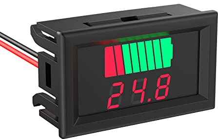 Tester per batteria DC 12 V, 24 V, 36 V, 48 V, 60 V, 72 V, indicatore di tensione della batteria 2 in 1, lettore di tensione della batteria agli ioni di litio - display rosso