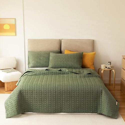 Lunoroey Tagesdecke, King-Size-Bett, weiche Mikrofaser, leicht, gesteppt, Tagesdecken, Decke, Ganzjahres-Bettwäsche-Set (1 Steppdecke, 2 Kissenbezüge), Grün