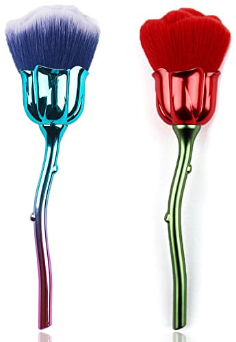 JERCLITY 2 Pieces Rose Makeup Brushes Blush Brush Large Face Powder Makeup Brushes kabuki brushes for Powder Cosmetic Loose Powder Brush Nail Dust Brush (Red/Blue)