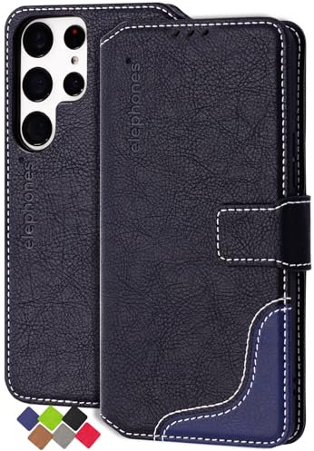 elephones Hülle für Samsung S23 Ultra Klappbar Handyhülle mit RFID-Schutz Flip Case Cover Schutzhülle Klapphülle aus PU Leder für Samsung Galaxy S 23 Ultra 5G - Schwarz