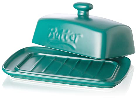 Grand Beurrier en Porcelaine, Candiicap Boîte à Beurre, Garde-Beurre Classique avec Couvercle, Conteneur de Beurre pour Tous les Types de Beurre, Lave-vaisselle(Vert Mat)