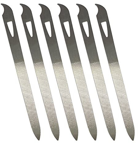 Limas de uñas para uñas naturales (paquete de 6), lima de uñas de metal de 5.5 pulgadas, lima de uñas fina y duradera de acero inoxidable con punta curvada afilada, herramientas de manicura y pedicura