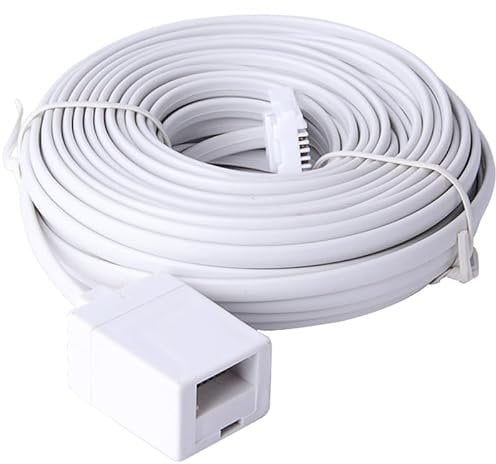 ERHUO 20m BT to BT Extension 4 wire Flat Home Telephone Phone Cable Lead Cable Extension Cable for BT UK Landline Phone Cord Home & Office Fax (20m)
