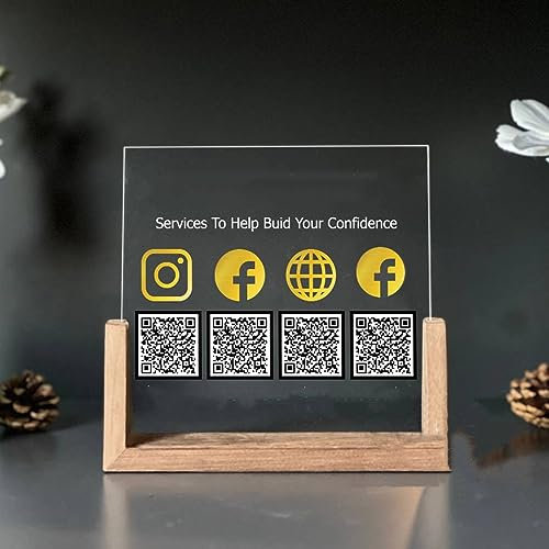 Pahdecor Señales de código QR de acrílico personalizado cuádruple escaneo pago Venmo Instagram Paypal Cashapp Pago Pequeña tienda emergente Revisión Placa Empresa Sitio web Salón