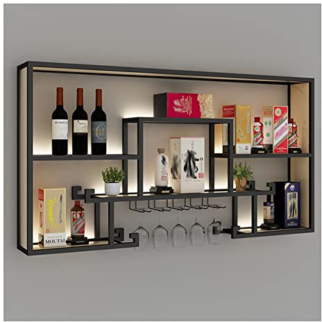 Barregal, schwebende, beleuchtete LED-Regale, Metall-Weinflaschen- und Glasregal, Flaschenregal, kommerzielle beleuchtete Bar, Heim-Wandregale (Farbe: Schwarz, Größe: 150 x 20 x 80 cm) (Schwarz 120 x