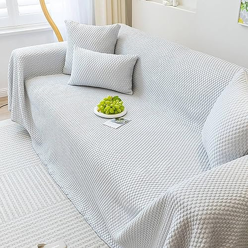 KnSam Home Sofaüberwurf, Einfarbig Ecksofa Bezug Decke, Superweiche Sofahusse Polyester Anti-Rutsch-Couch (200x400CM, Hellgrau)