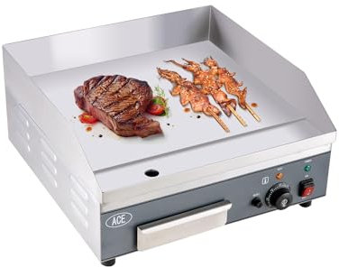 Commercial Electric Griddle, 50x40cm Countertop Flat Top Restaurant Griddles 8mm Hotplate BBQ Grill Stainless Steel Steaks Business Catering Grill with Temperature Control 3KW 240V