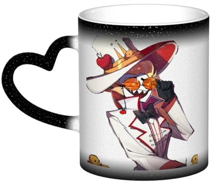 Zhongkaihua Alastor/Angel Dust/Lucifer Hazbin Hotel-Tasse, Wärmebecher, die die Farbe ändern, Cartoon-gemustert, herzförmiger Griff, hitzeempfindliche Kaffeetasse, 330 ml