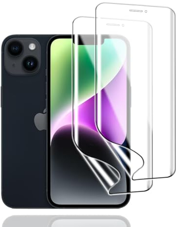KoasVonson Hydrogel Displayschutzfolie für iPhone 14, 2 Stück | Flexible TPU-Hydrogel-Folie, selbstheilend, mit Kratzschutz, hohe Klarheit, Face ID-kompatibel, hüllenfreundlich