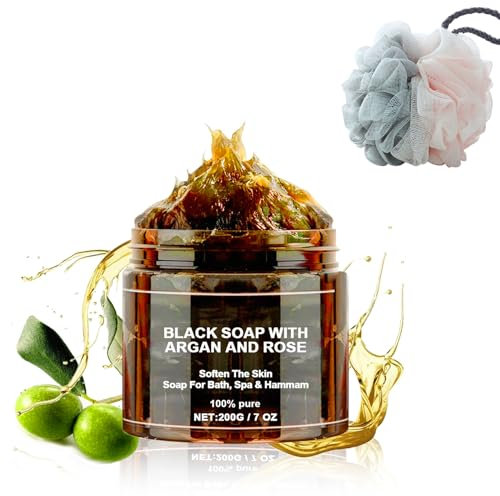 Morocco Black Beldi Soap, Morocco Black Beldi Soap, Black Soap With Argan And Rose, African Black Soap Bar Exfoliating Soap, African Black Soap Bar for Body Care (1 PCS)