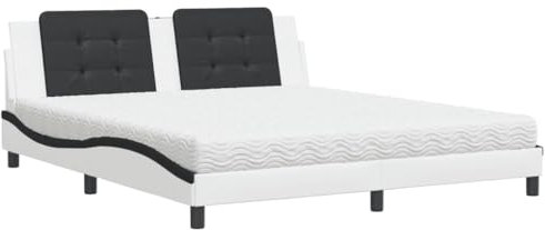 vidaXL Bett, Polsterbett mit Matratze Zadar, Bettgestell Bettrahmen mit Lattenrost, Doppelbett Schlafzimmerbett, Weiß Schwarz 180x200cm Kunstleder