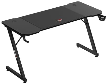 huzaro Hero 3.3 Black - Gaming PC Tisch Schreibtisch - Inklusive Mauspad | - Kopfhörerhaken Getränkehalter - Kabelorganisator - Carbon Tischplatte - Stabiler Computertisch - 140x60cm - Schwarz