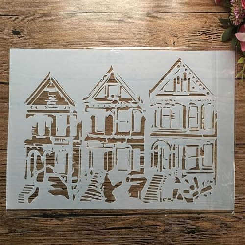 Schablonen zum Malen, A4, 29 cm, Hausbau, Fenster, wiederverwendbar, Zeichnen, Bastelschablone zum Malen auf Holz, Stein, Wand, Fliesen, Möbel, Leinwand, Tagebuch, Muster D