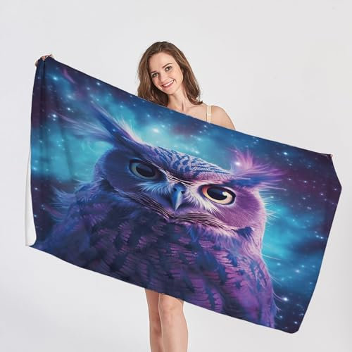 QEODAH Strandtuch 80x160 Eule - Schnelltrocknend & Ultraleicht & Sandfrei & Weich Mikrofaser Handtücher,Vogel Strandhandtuch Badetuch Handtuch, Pflegeleicht Badetücher