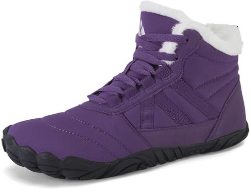 Mishansha Winterschuhe Barfußschuhe Damen Winter Gefüttert Winterstiefel Barfusschuhe Warm Wasserabweisend Winterboots Outdoor Schneeschuhe Violett EU Gr.39