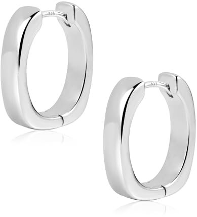 Silber 925 Creolen Ohrringe für Damen, Kleine Dicke Eckig Creolen hypoallergen Kleine Huggie Ohrringe Kleine Breit Creolen Geometrische Ohrringe Quadratisch Creolen Ohrringe für Damen Mädchen