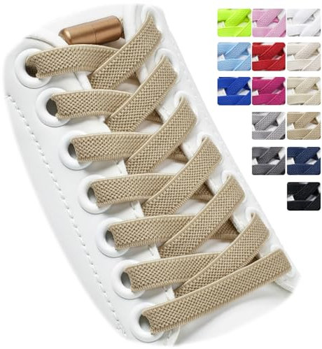 Puzeam 2 Pares de Cordones Elásticos - Cordones Elásticos sin Nudo con Hebilla Metal, Planos, Cordones de Zapatos para Niños, Adultos Caqui 120