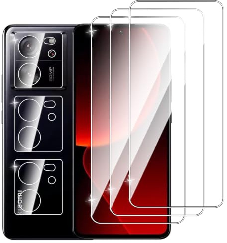 Dlxiks Protector de Pantalla para Xiaomi 13T/ Xiaomi 13T Pro, 3 Cristal Vidrio Templado con 3 Protector de Lente de Cámara, Dureza 9H, fácil instalación, Sin Burbujas, Antiarañazos, HD Transparente