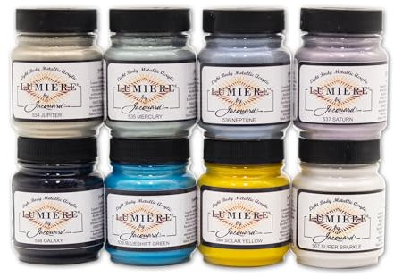 Jacquard Lumiere 2.25oz Fabric Paint 8 Color Celestial Set - Metallic Paint for Fabric, Leather, Canvas, Paper and Wood - Light-bodied Metallic Acrylic Paint - Lightfast & Vibrant Metallic Acrylic