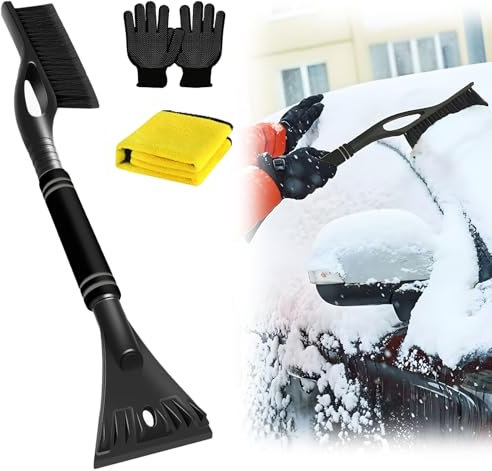 YALiya Eiskratzer Auto mit Besen, Scheibenkratzer Auto 2 in 1, Schneebesen mit Handtücher und Handschuhe, Ergonomisch Auto Zubehör Winter, für Schneeräumung, Eisschaufeln, Frostkratzen, Glasreinigung