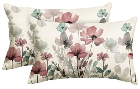 Artoid Mode Lila Wilde Blumen Geometrische Muster Frühling Kissenbezüge 2er Set, 30x50 cm Muster Zierkissenbezug Cushion Cover Wohnzimmer Deko