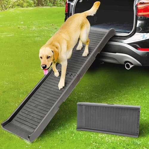 Rampa per Cani per Auto – STABILI – Rampa Antiscivolo in Gomma per Cani di Taglia Grande – 174 cm di Lunghezza & 38 cm di Larghezza – Scale per Cani Fino a 85 kg – Rampa Pieghevole per SUV – Nero