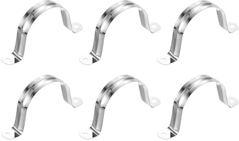 sourcing map 6Pcs Rigid Pipe Straps, 60mm(2.36) 201 Stainless Steel 2 Hole U-Shaped Bracket Tube Hanger Pipe Clamps for Fixing Pipe Cable