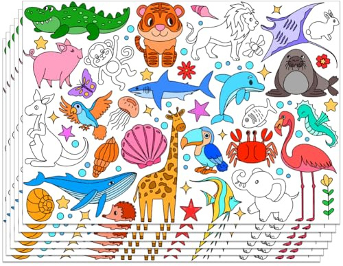 WEBEEDY 30 Blätter Tier-Platzsets zum Ausmalen Tier Thema Färbung Aktivität Papier Matte, 40 x 28 cm Esstisch Tischtuch Malerei Matten für Home Table Decorations Supplies