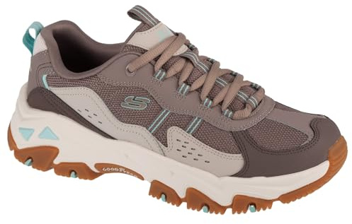 Skechers Damen D'Lites Hiker Sneaker, Schokoladenleder, synthetisch, hellbrauner Besatz, 39.5 EU