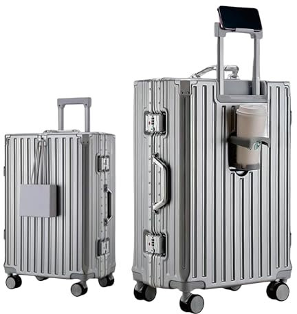 yuweijie Multifunktions Koffer groß Alu-Rahmen Hartschale Trolley Reisekoffer Handgepäck Zwillingsrollen ZahlenSchloss(Silber, 73cm,90L)