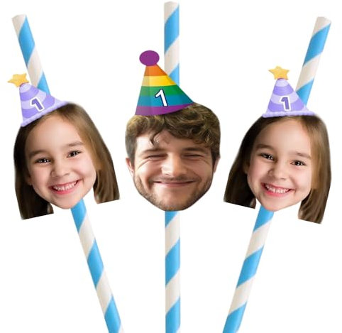Personalised Photo Face Straws - Custom Cut-Outs of face of Your Choice - Optional Hat Design - Includes Fixings for You to Attach - Fun for Hen Party, Stag Do, Birthday etc(30 Straws)