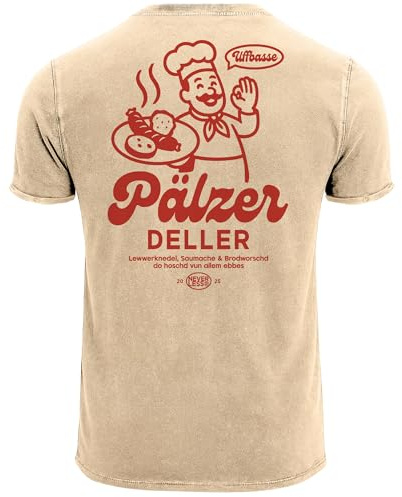 Neverless® Herren Vintage T-Shirt Backprint Printshirt Pfalz Design Pfälzer Dialekt Spruch Lustig Uffbasse Used Look