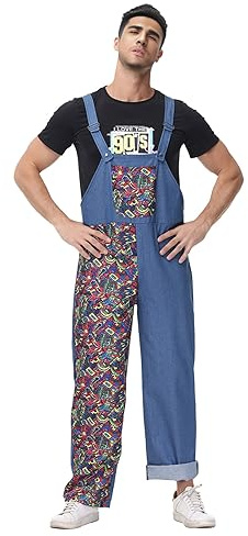 Duohropke Costume anni '80 anni '90, da uomo e da donna, stile retrò, per adulti, da discoteca, per tutto il corpo, maglietta e salopette, hip hop, tuta da bagno, per Halloween, Nero , XL
