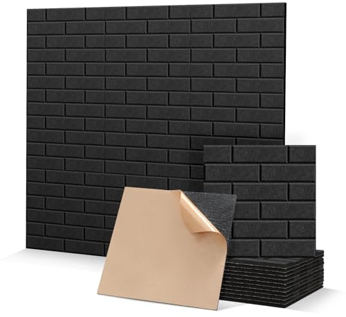 Pamatio 24 Pack Sound Proofing Panels, 12 x 12x 0,4 Square,Acoustic Wall Panels Self-Adhesive Soundproofing Panels, Brick Look, High Density Acoustic Panels for Recording Studios, Home Office,Black