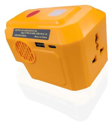 200W Portable Power Inverter for Dewalt 18V/20 Battery,DC 18V to 110V AC Output,USB and Type-C Port,200ML LED Light,for Camping Traveland Home Use