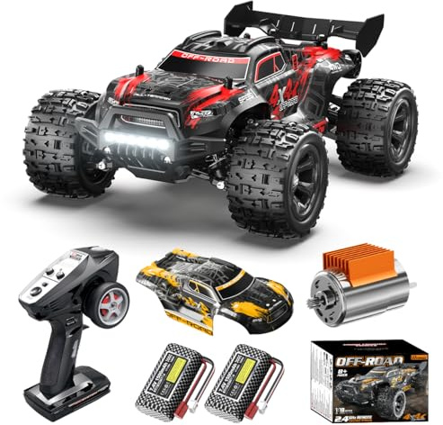 Womaqu Ferngesteuertes Auto 1:18 4WD Offroad Monstertruck 36 km/h RC Auto 2,4 GHz mit 2 × 1500 mAh Akkus und 2 Karosserien – für Kinder ab 8–10 Jahren und Erwachsene, Spielzeug Geschenk für Anfänger