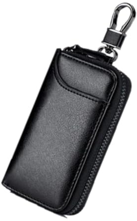 Etuis Pochette Porte Clés Cuir, Étui Porte-Clés Voiture avec 6 crochet Clip pour Homme et Femme,Crochets et Poches,noir