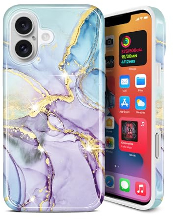 JIAXIUFEN Schutzhülle Handyhülle für iPhone 17 Hülle glitzernd dünn stoßfest TPU Silikon Marmor Violett Blau