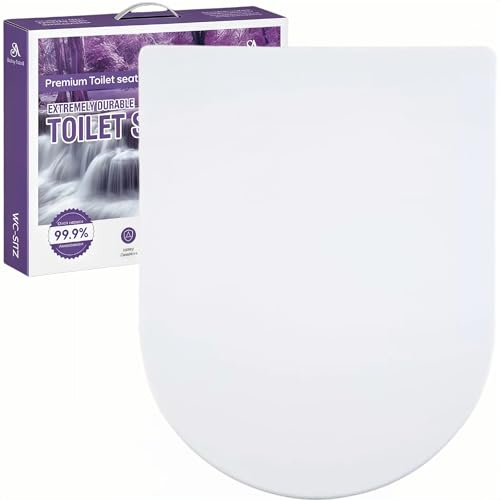 D Shaped Soft Close Toilet Seat，White | Heavy Duty Premium Thermoplastic, Quick Release, Easy Clean，Durable White Toilet Seat - 46cm x 36cm x 5cm