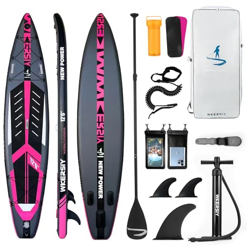 WERSIY - Tavola gonfiabile da 30,5 cm, rosa da corsa, veloce e stabile, per touring SUP a lunga distanza, scivola in modo efficiente per fitness e avventura, iSUP premium per velocità (Rosa, 81)