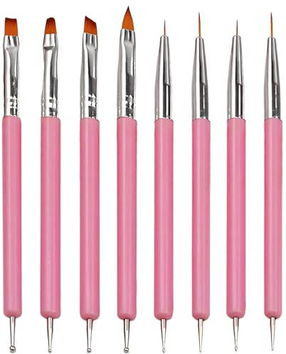 YPYMOD 8 Pcs Pinceau Nail Art Ongles, Double Extrémité Nail Art Dotting Pen, Outils de Manucure pour Salon DIY à la Maison Fem(Rose)