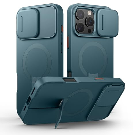 SURITCH Magnetisch hülle Kompatibel mit iPhone 16 pro max, Stoßfest Handyhülle Kratzfest Schutzhülle mit Kameraabdeckung schieben und verstellbarem Kickstand(See grün)