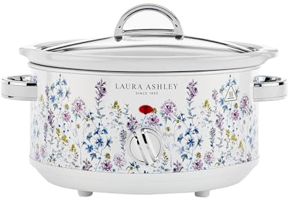 Laura Ashley Wild Meadow Small Slow Cookers 3.5 Litres - Slow Cooker 3.5L | Serves 4-5 People, 3 Heat Settings, Keep Warm, Energy Efficient, Tempered Glass Lid, Dishwasher Safe Removable Ceramic Pot