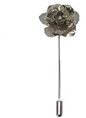 Handgefertigte Anstecknadel aus Metall (silber) mit Blume/Rose für Knopfloch, Corsage, Boutonniere