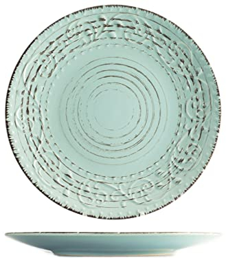 H&H Courtyard Confezione Piatti Piani, Stoneware, Azzurro, 6 unità