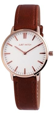Just Watch Damen Armbanduhr mit Leder & Edelstahlarmband | Quarzuhr mit Gehäuse Ø 33 mm & Mineralglas | Dornschließe | 3 bar wasserdicht | Klassische Uhr für Frauen (Braun/Weiß Leder)