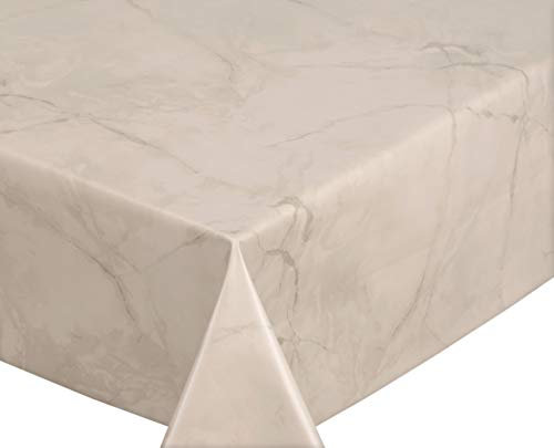 Wachstuchtischdecke abwischbar, OVAL RUND ECKIG, fleckenabweisende Gartentischdecke Marmorstein, zuschneidbare Wachstuch Tischdecke (Eckig 140x140 cm, Beige)