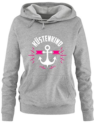 Comedy Shirts - Küstenkind Anker - Damen Hoodie - Grau/Weiss-Pink Gr. XXL