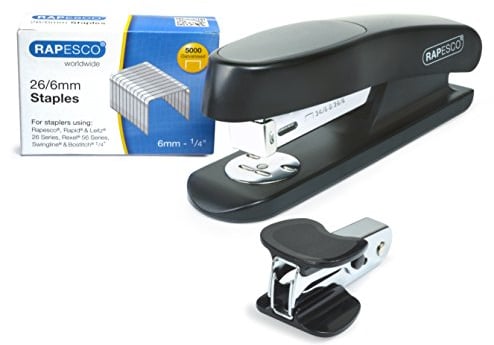 Rapesco 1472 ECO Sting Ray Heftgeräten, R4 Klammerentferner und 5000 x 26/6 mm Heftklammern, 20 Blatt Heftleistung, Antibakteriellen Schutz, Schwarz